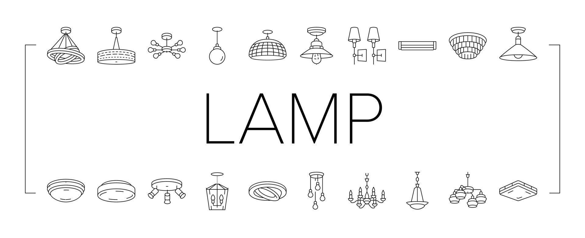 lamp ceiling light interior home icons set vector