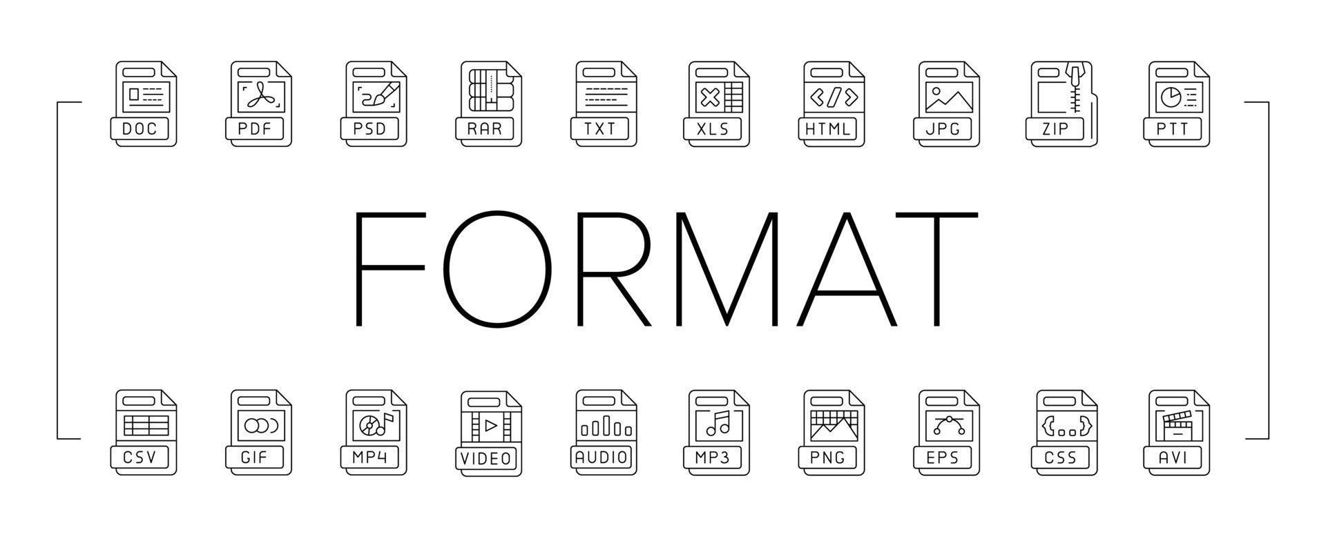 archivo formato documento íconos conjunto vector