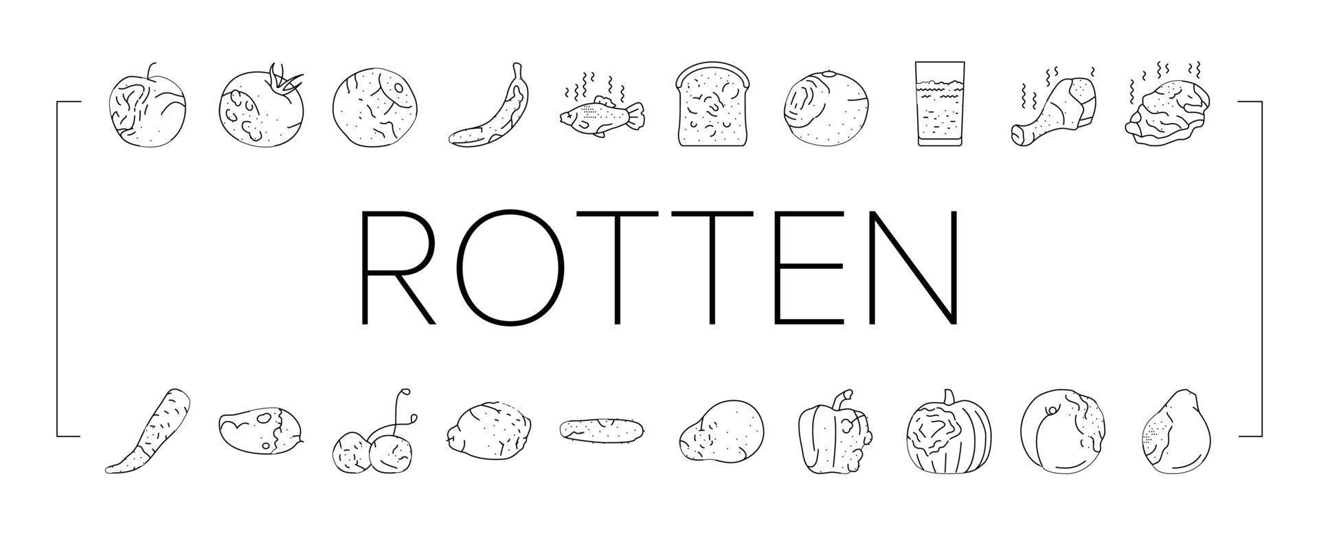 rotten food fruit waste garbage icons set vector