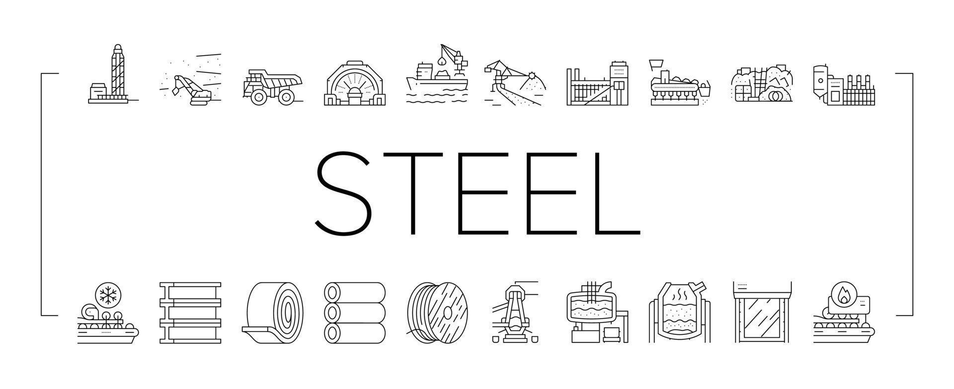 steel production industry metal icons set vector