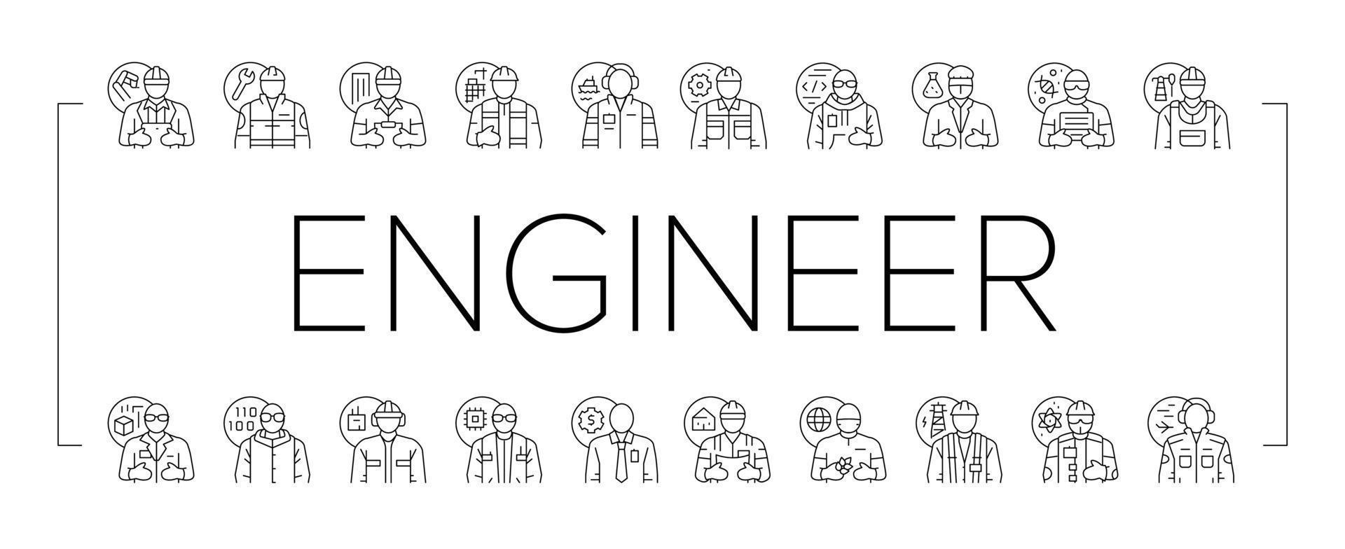 engineer technology work man icons set vector