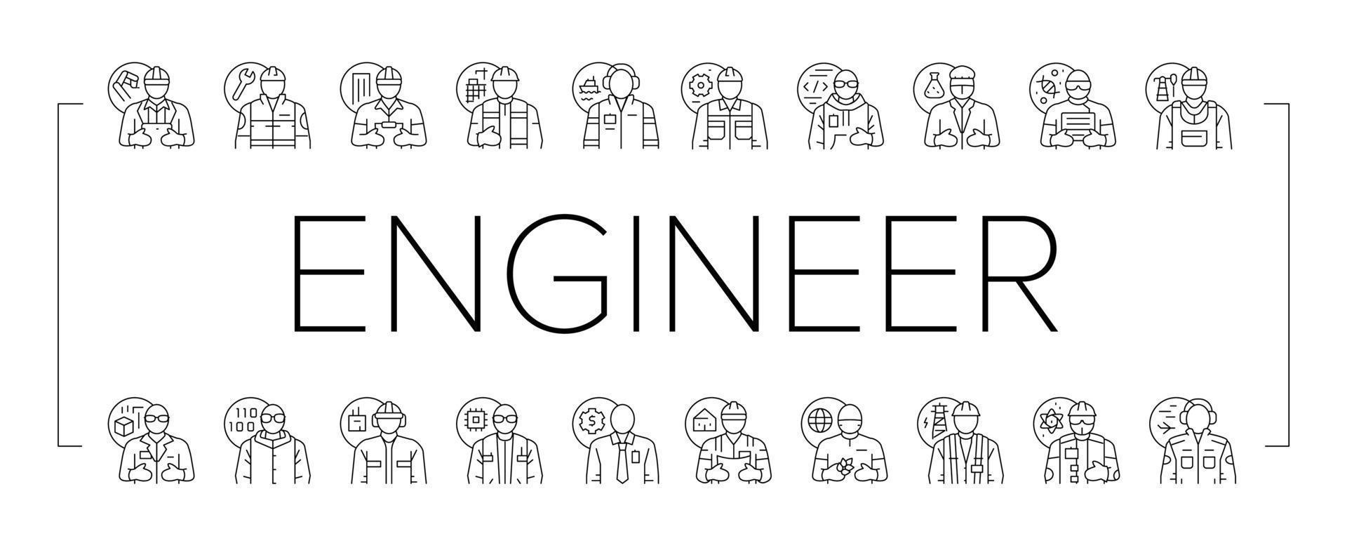 engineer technology work man icons set vector