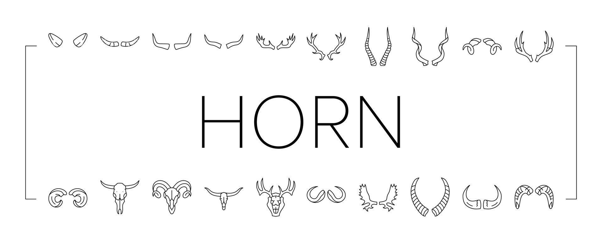 horn animal wildlife nature icons set vector