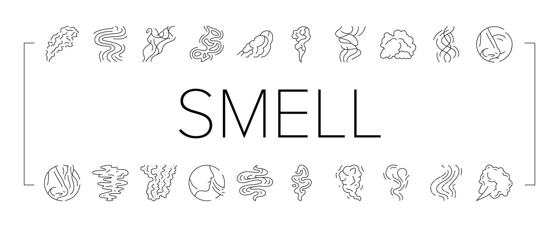 smell smoke gas nose aroma icons set vector