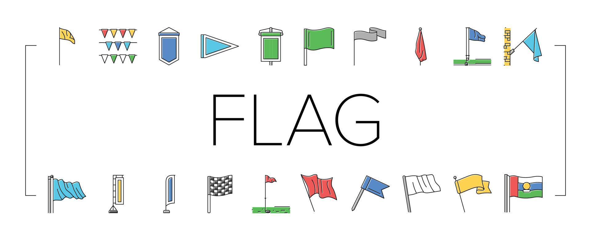 flag start web pennant map icons set vector