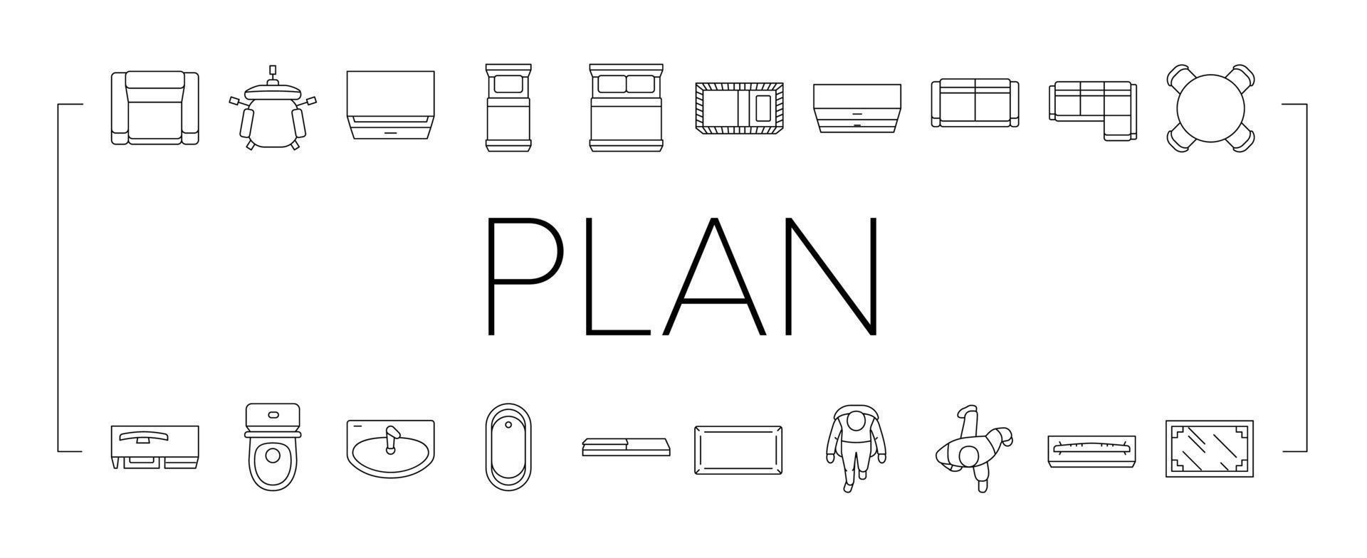 floor plan interior furniture icons set vector