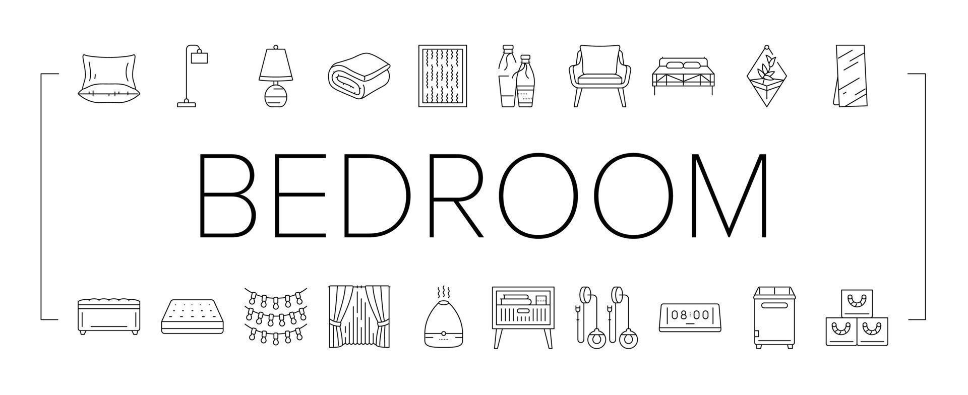 bedroom room interior bed icons set vector