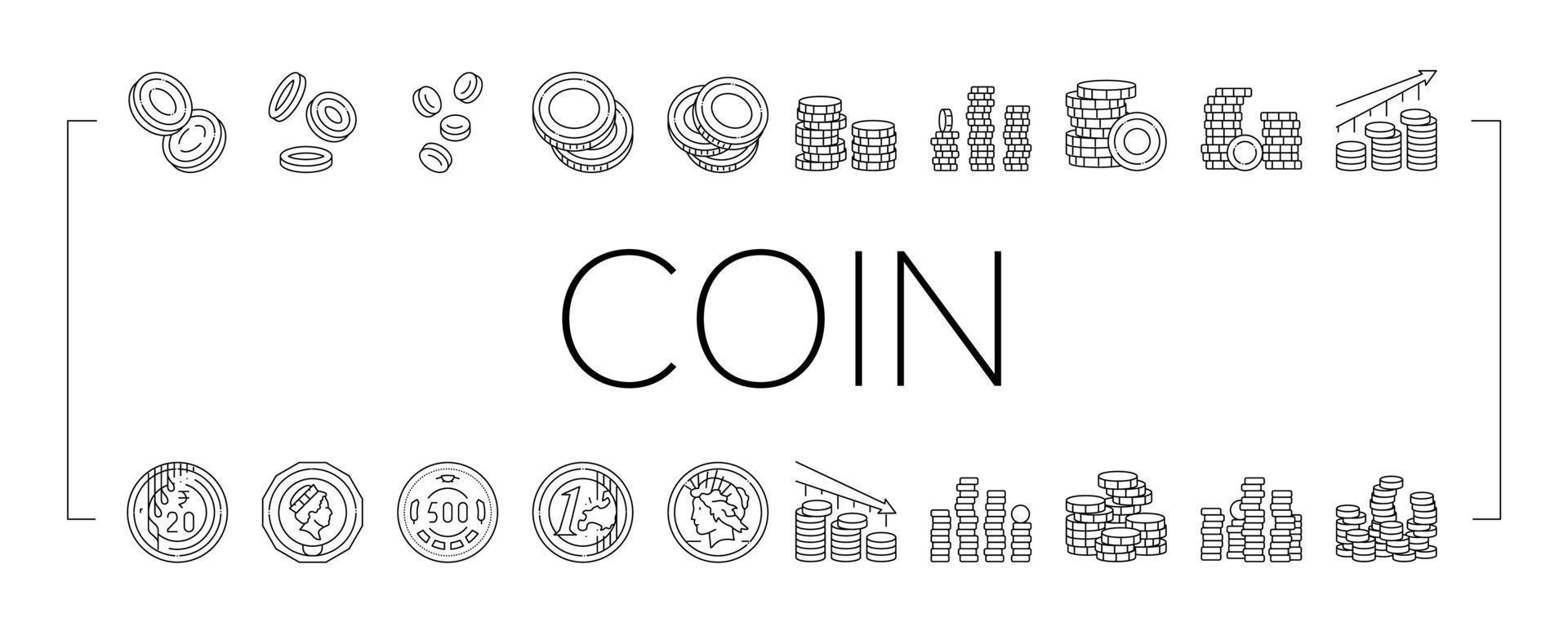 coin gold money cash bank icons set vector