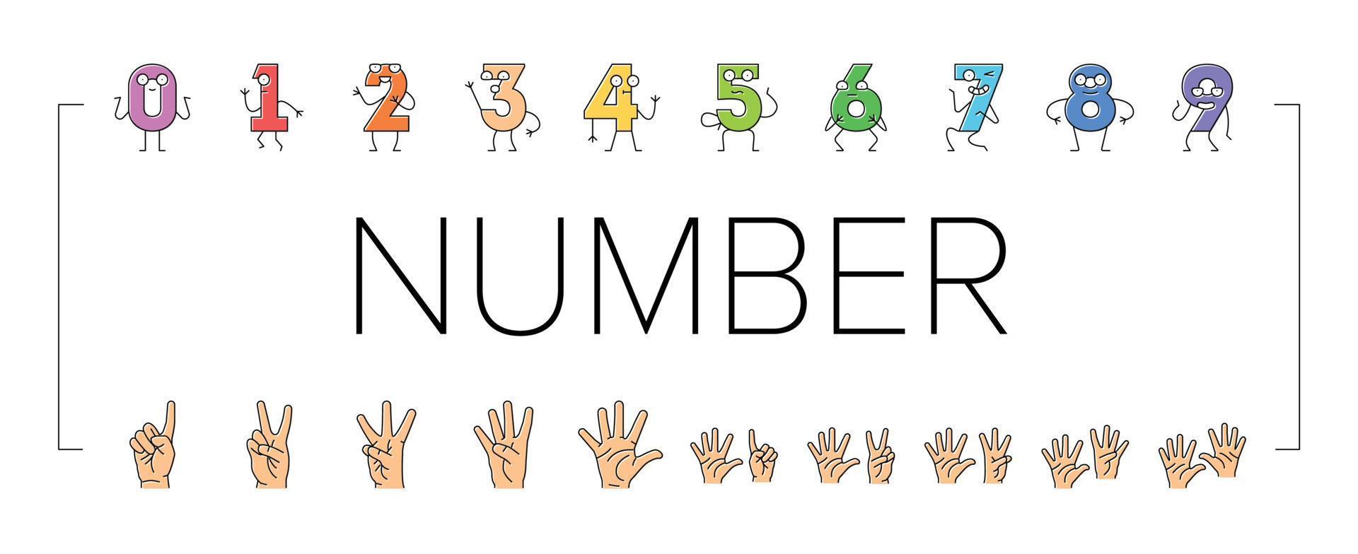 number character cute icons set vector