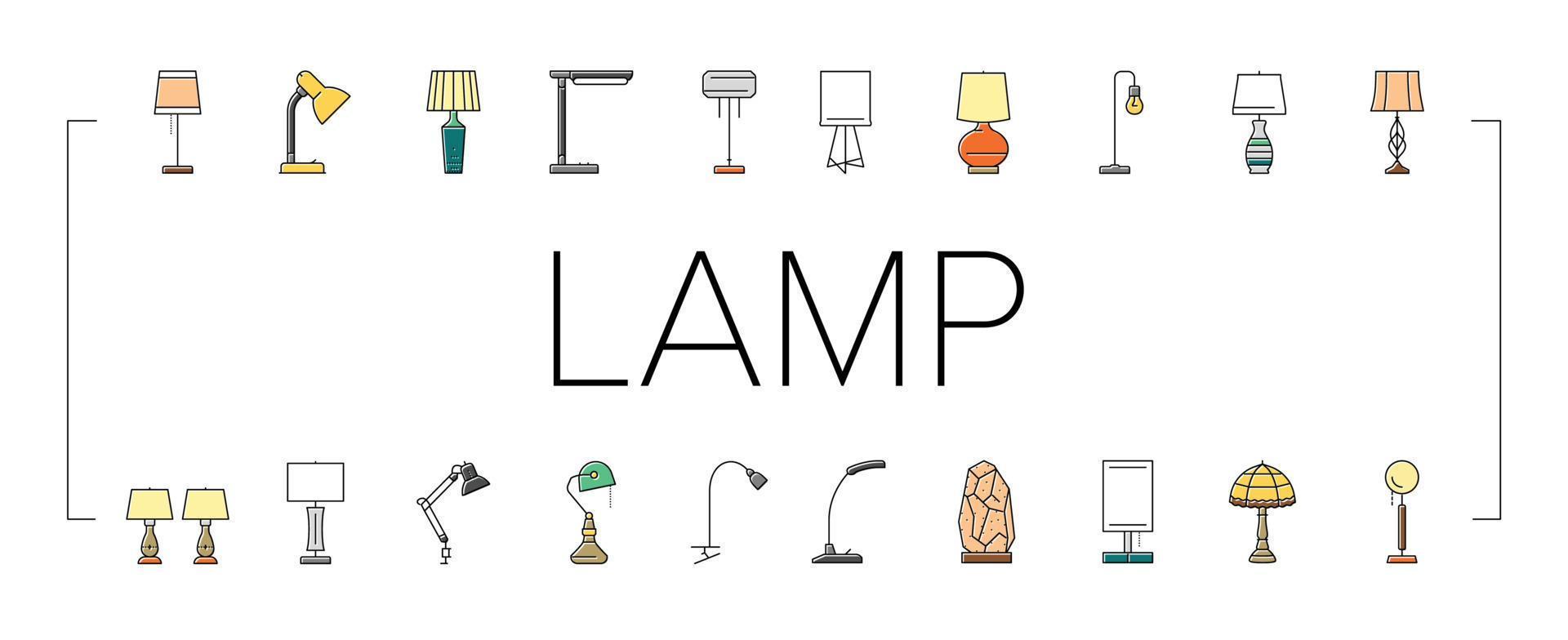 lamp table light home desk icons set vector