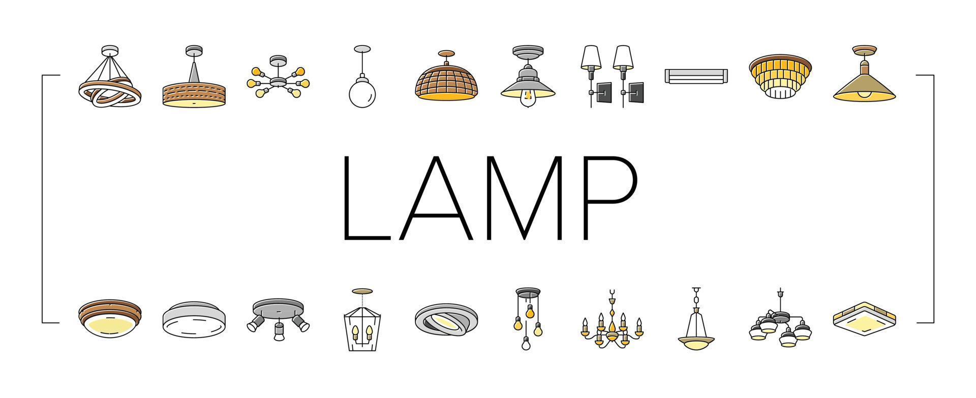 lamp ceiling light interior home icons set vector