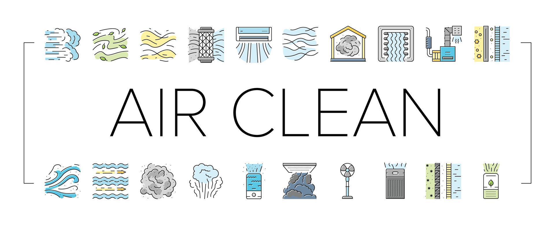 air clean fresh wind flow filter icons set vector