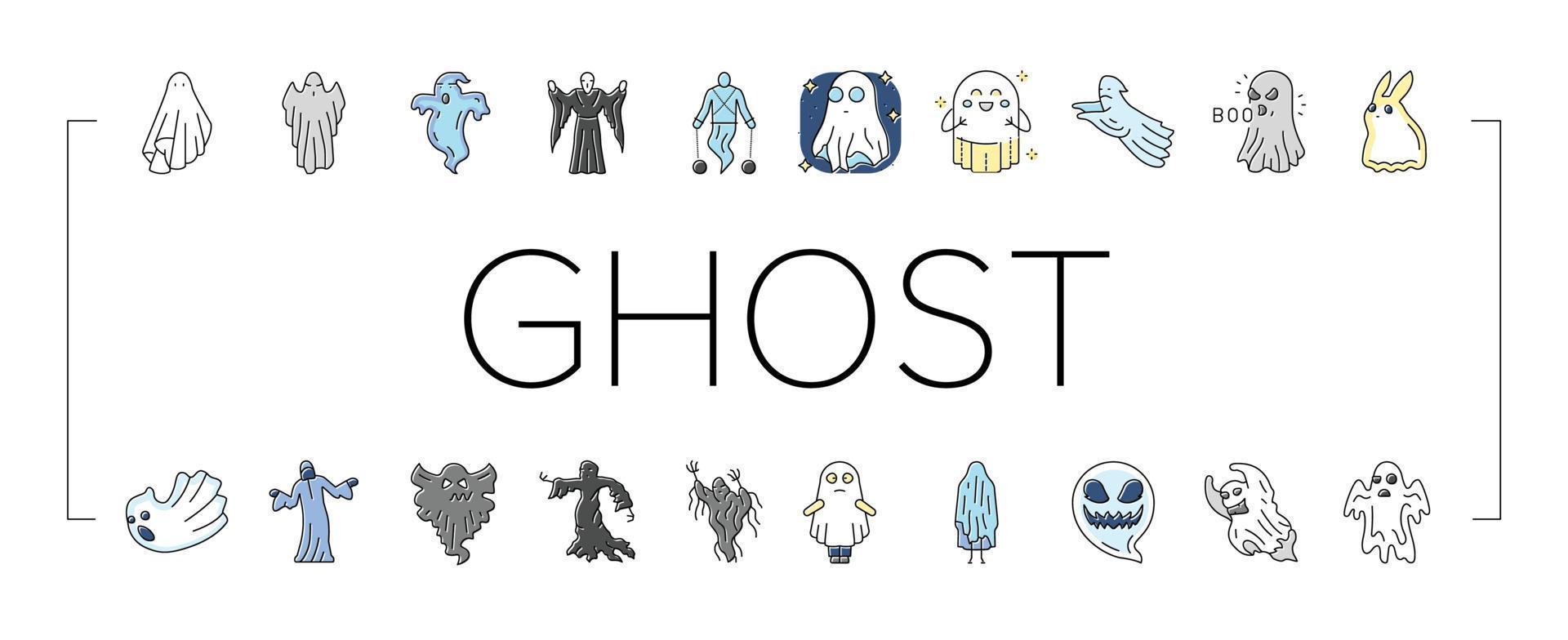 ghost halloween spooky scary cute icons set vector