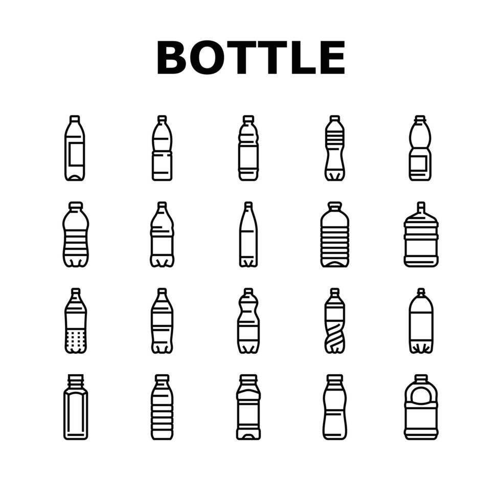 botella el plastico agua bebida vacío íconos conjunto vector