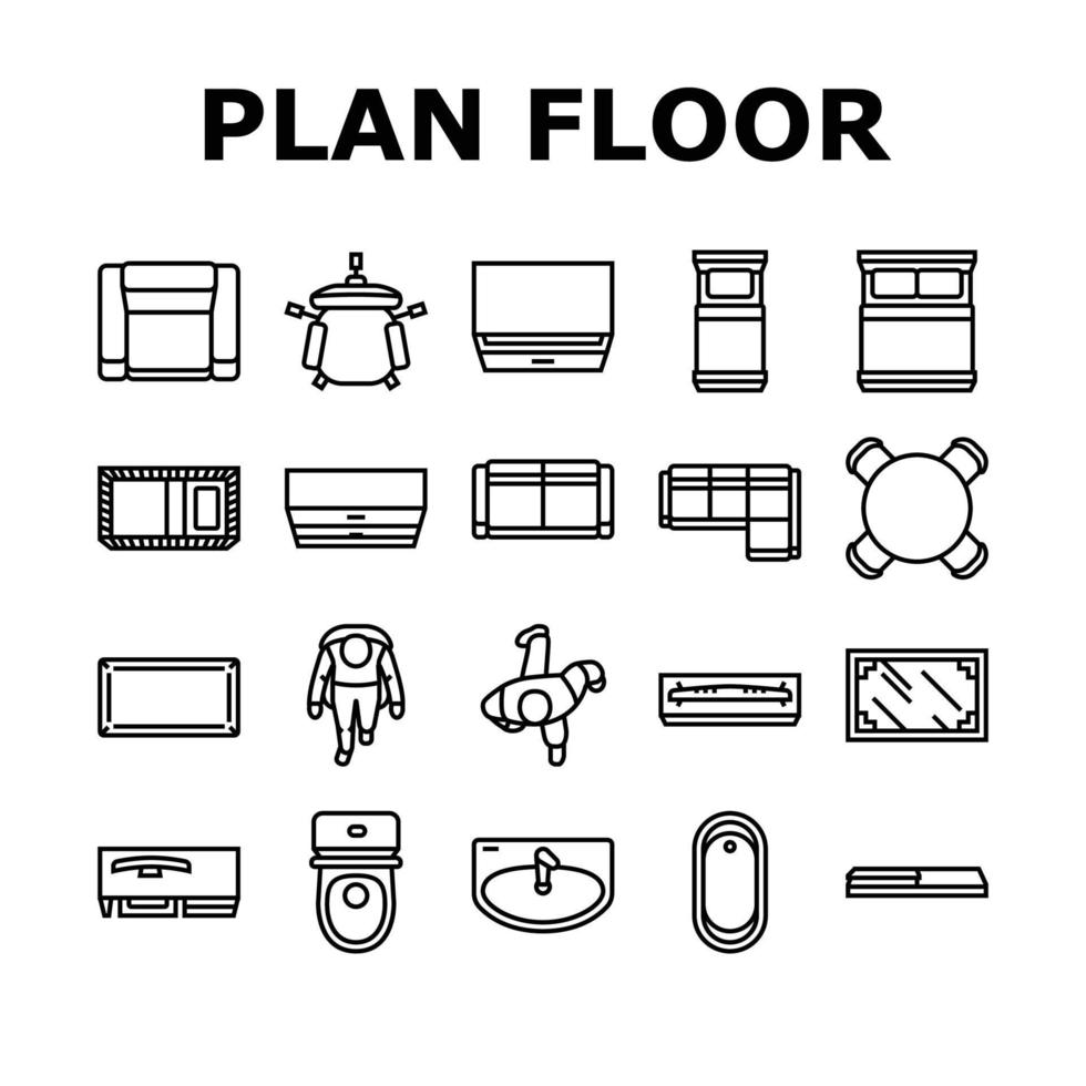 floor plan interior furniture icons set vector