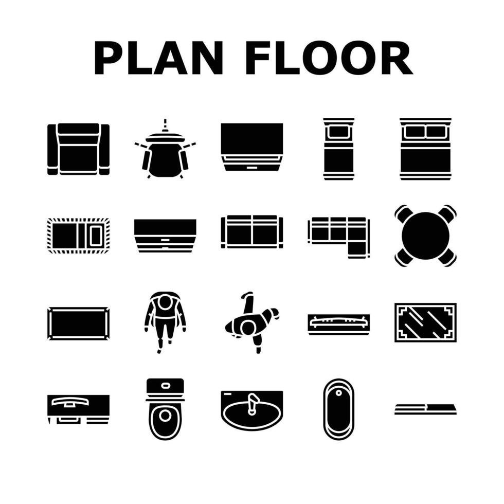 piso plan interior mueble íconos conjunto vector