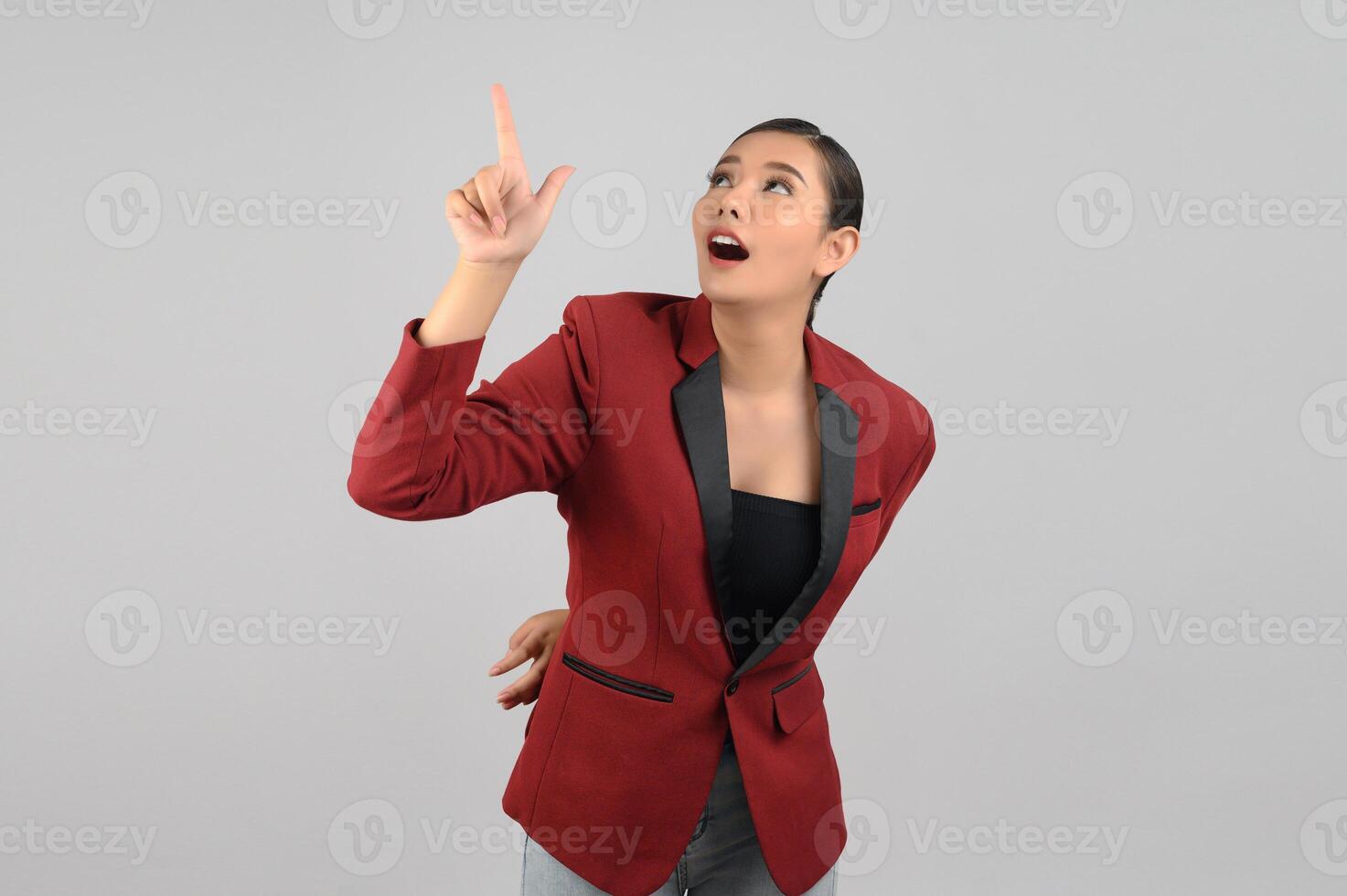 Young beautiful woman in formal clothing for officer on white background photo