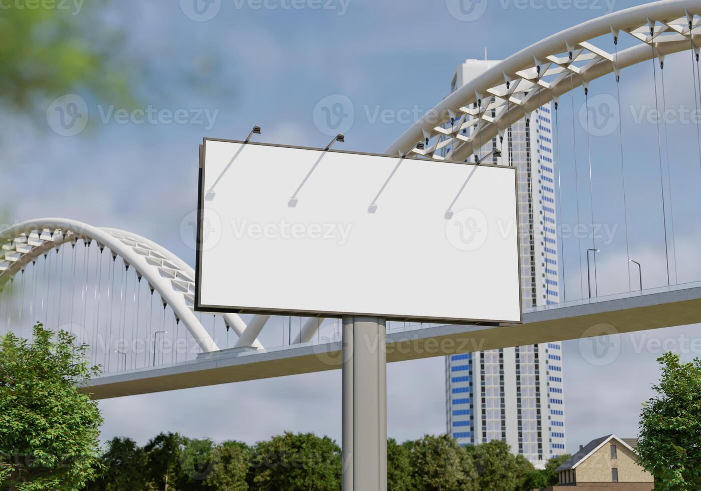 3D mockup blank billboard in downtown rendering photo