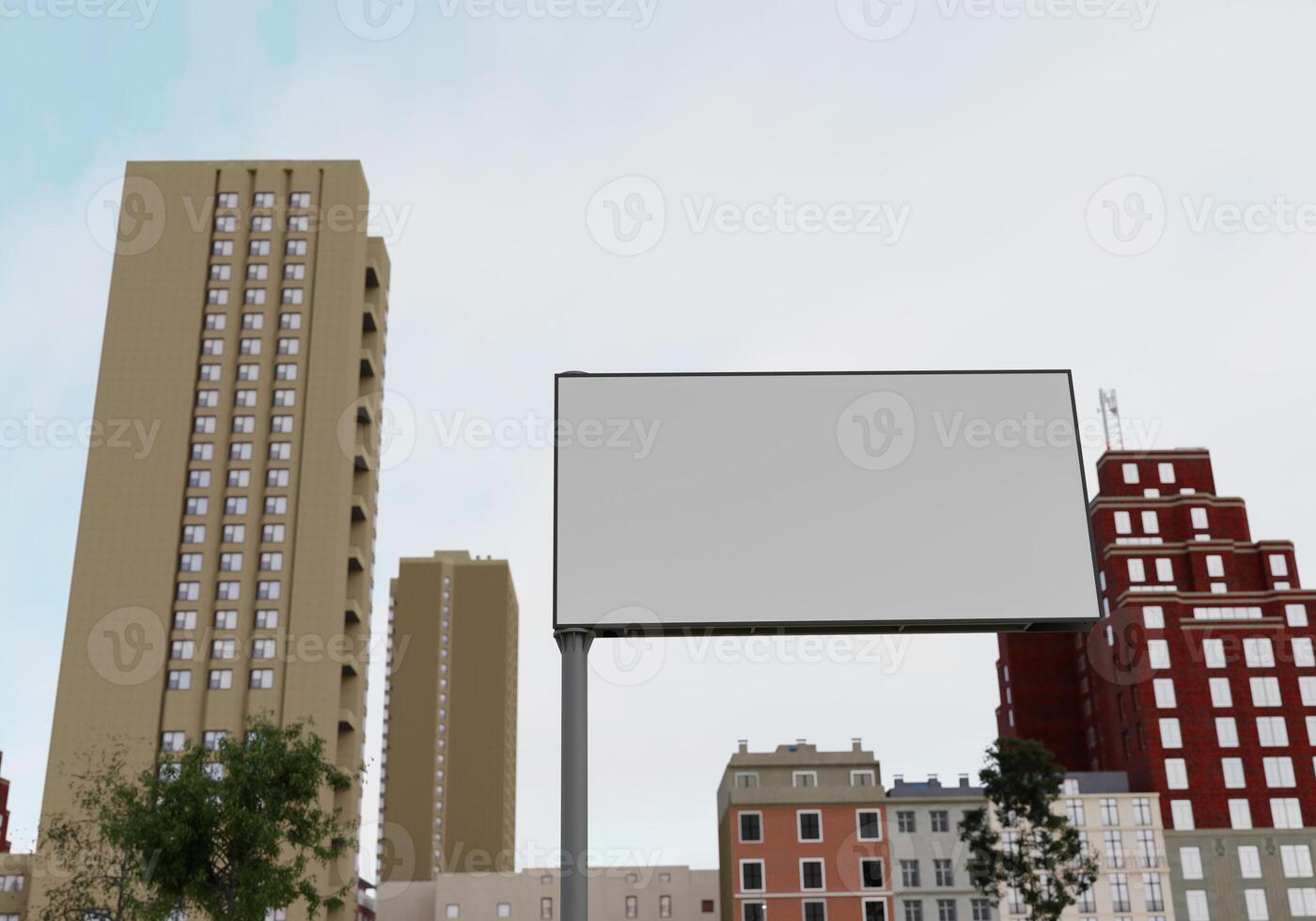 3D mockup blank billboard in downtown rendering photo