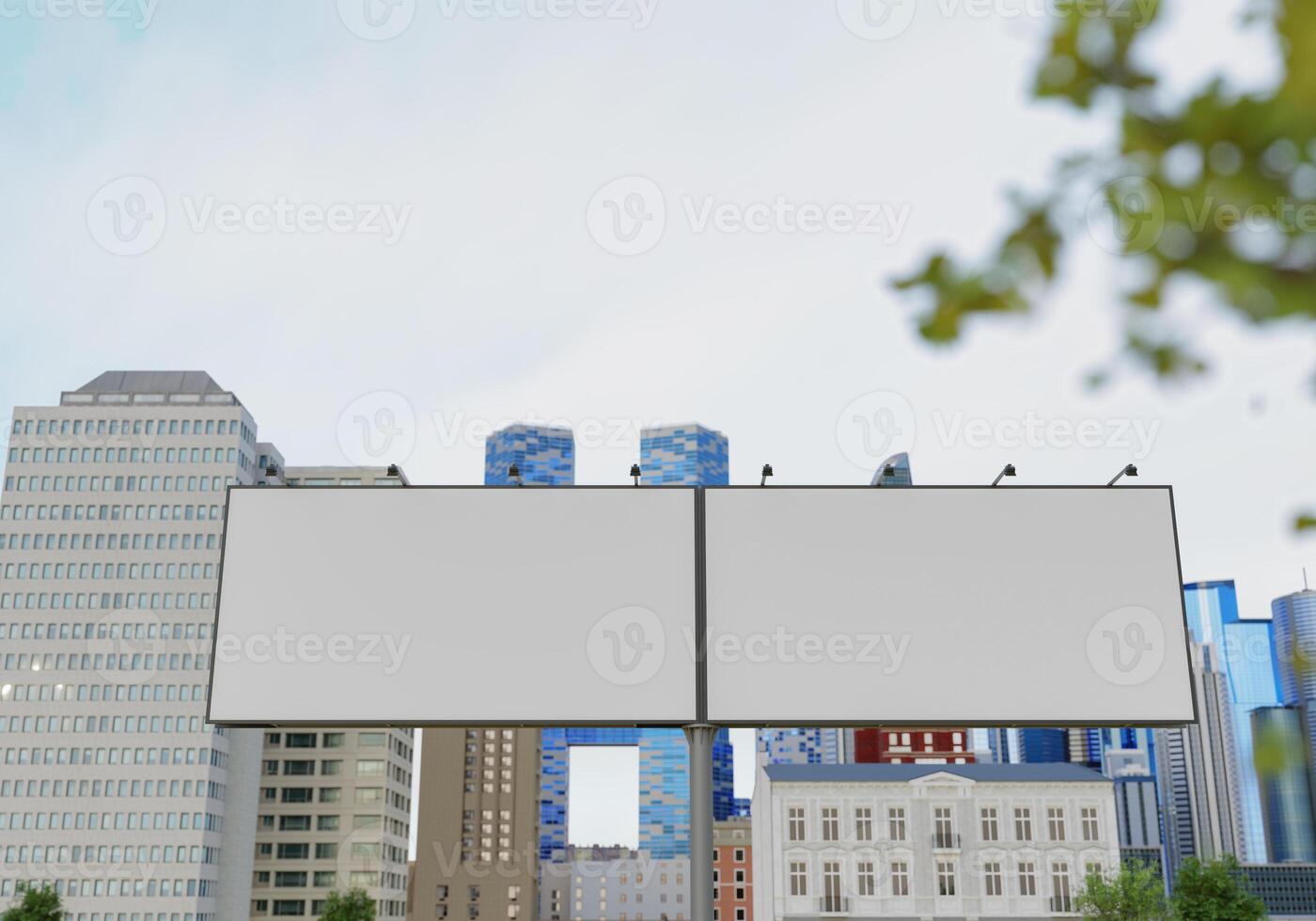 3D mockup blank billboard in downtown rendering photo
