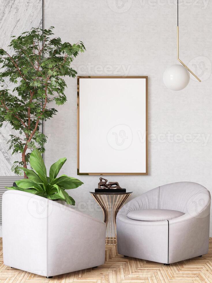 3D illustration Mockup blank photo frame in living room rendering