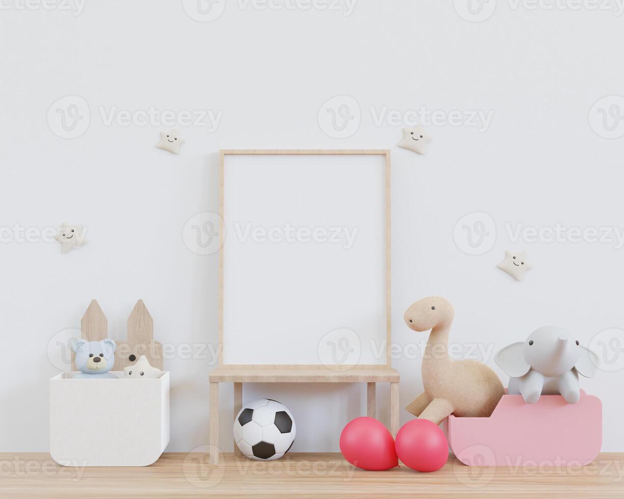 3D mockup photo frame in chidren room rendering