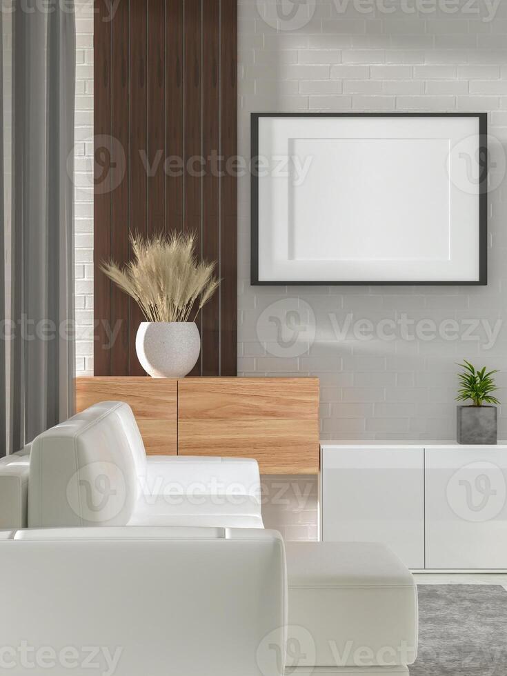 3D illustration Mockup photo frame in living room rendering