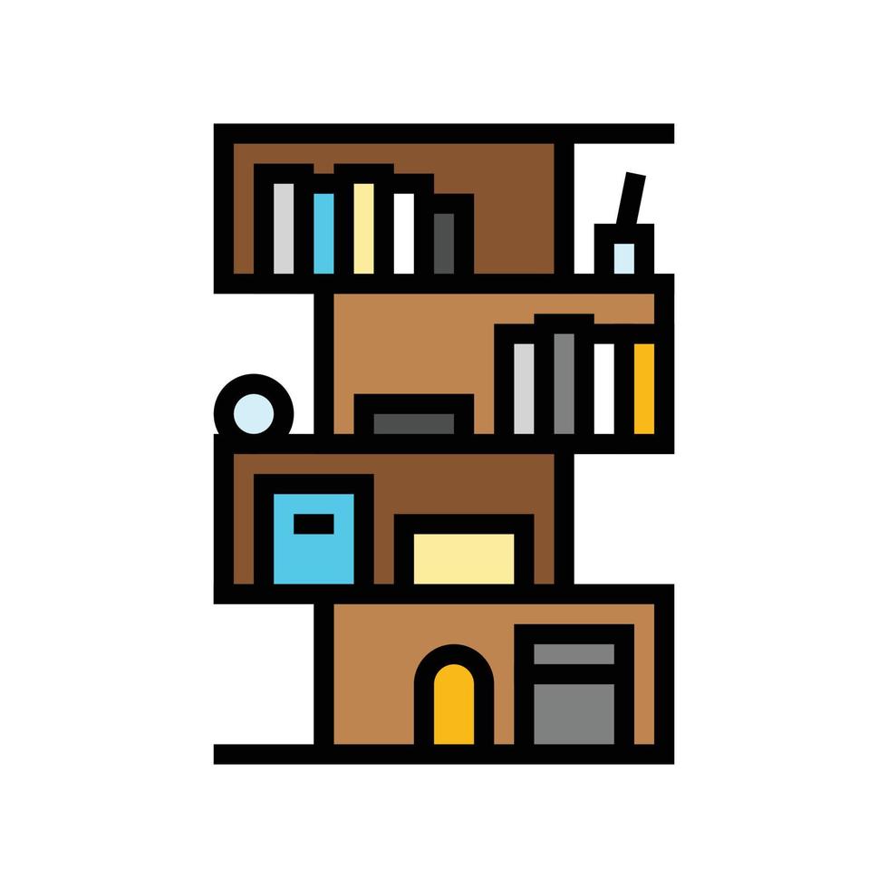 estante para libros vivo habitación color icono vector ilustración