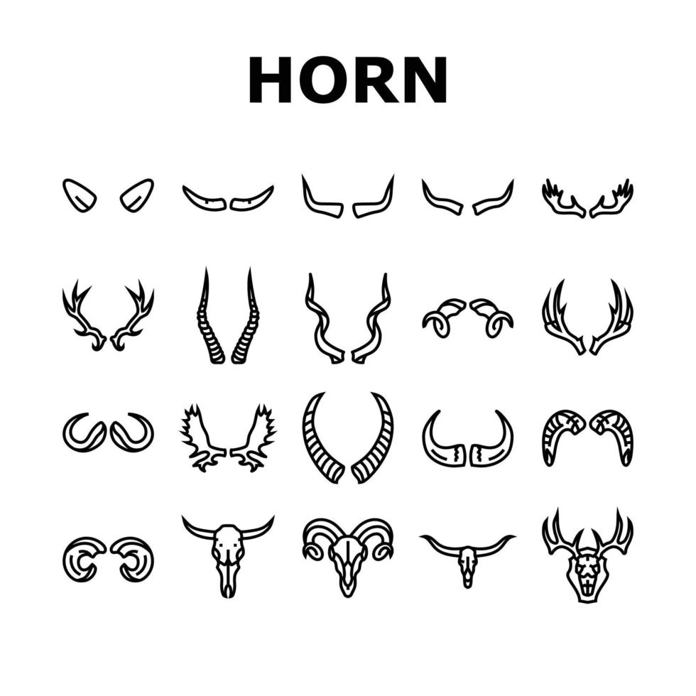 horn animal wildlife nature icons set vector