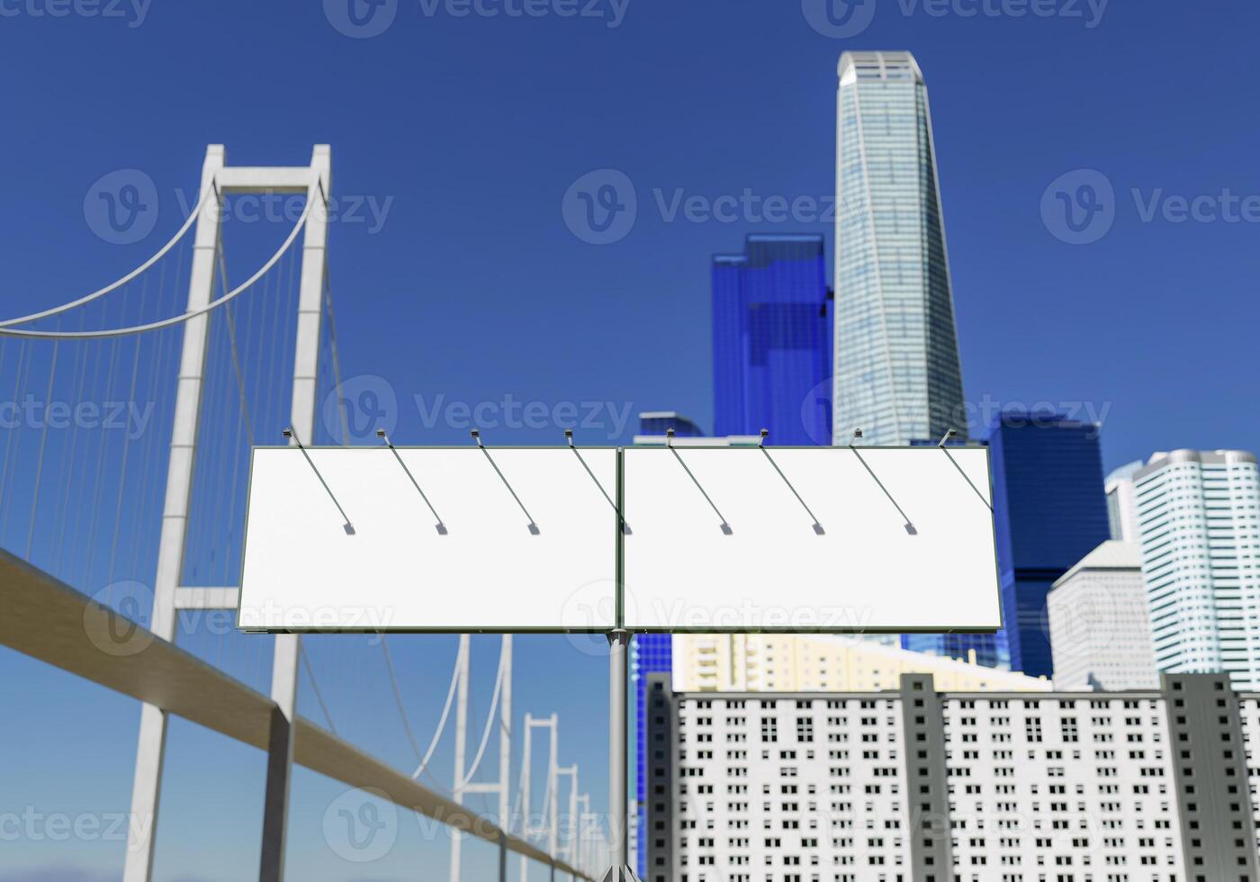 3D mockup blank billboard in downtown rendering photo