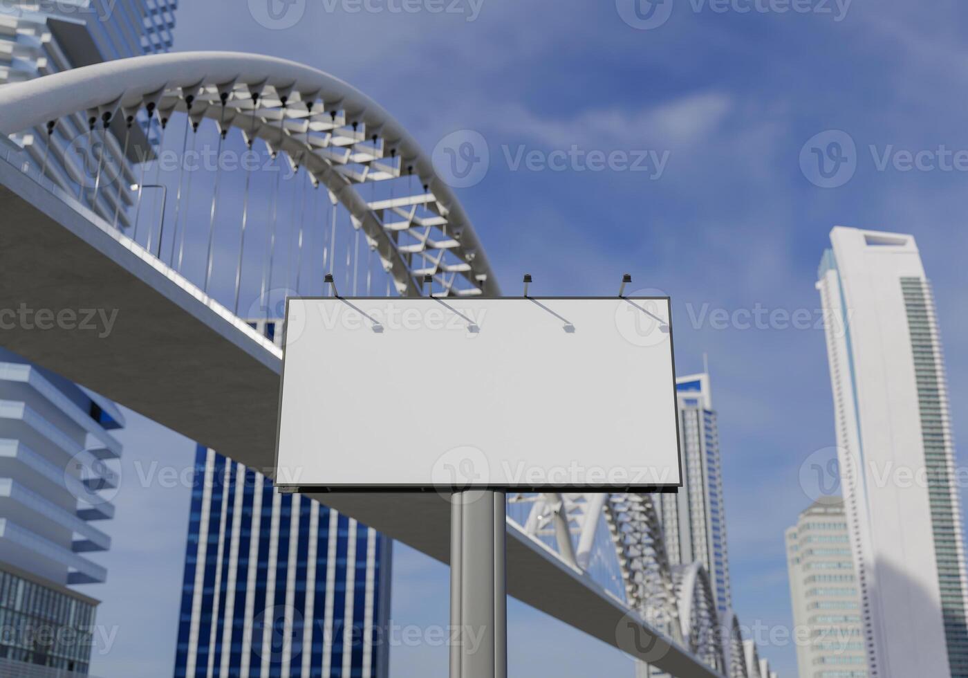 3D mockup blank billboard in downtown rendering photo