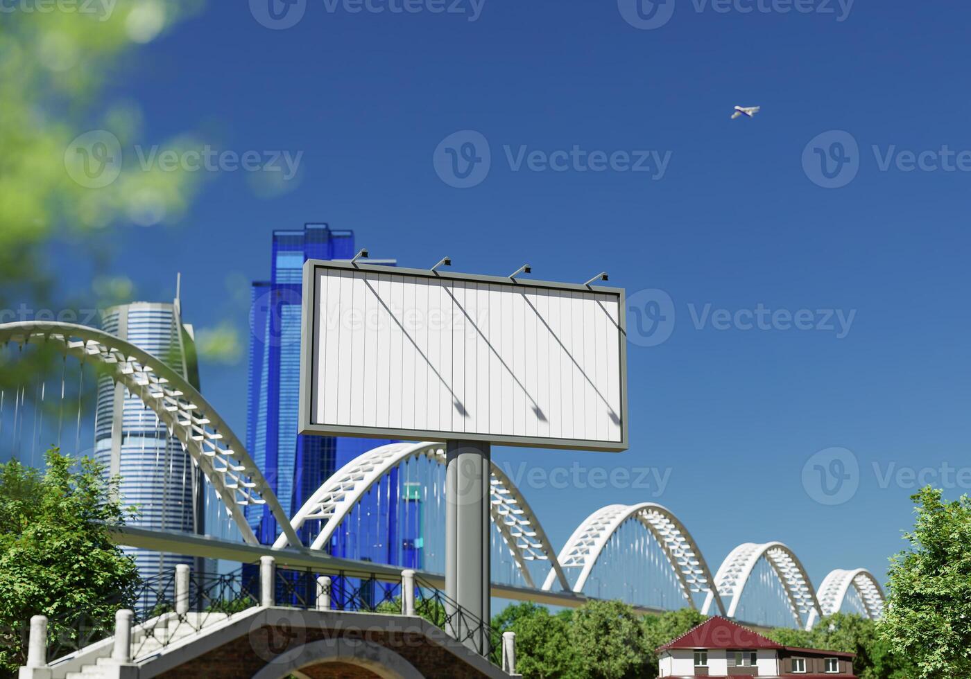 3D mockup blank flip billboard in downtown rendering photo