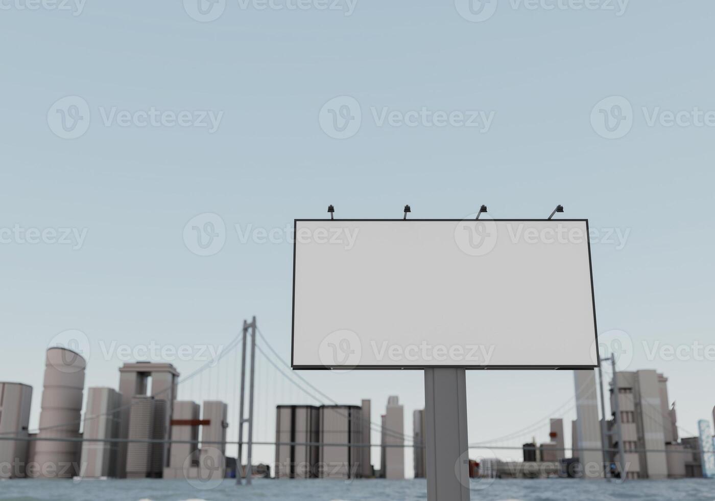 3D mockup blank billboard in downtown rendering photo