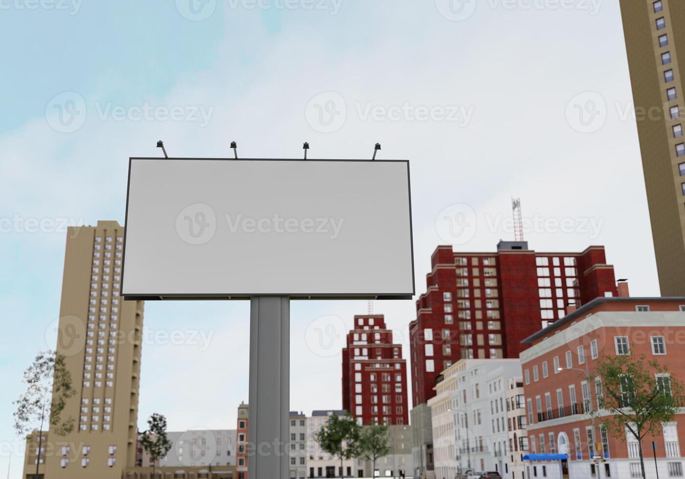 3D mockup blank billboard in downtown rendering photo