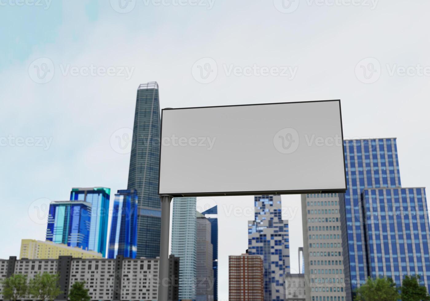 3D mockup blank billboard in downtown rendering photo