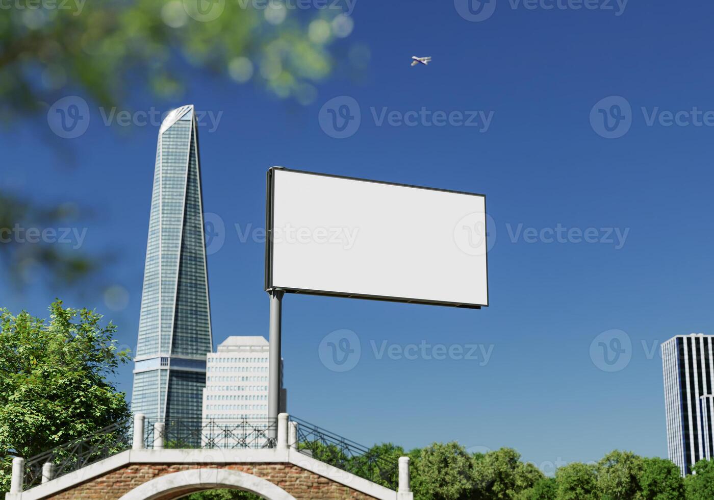 3D mockup blank billboard in downtown rendering photo