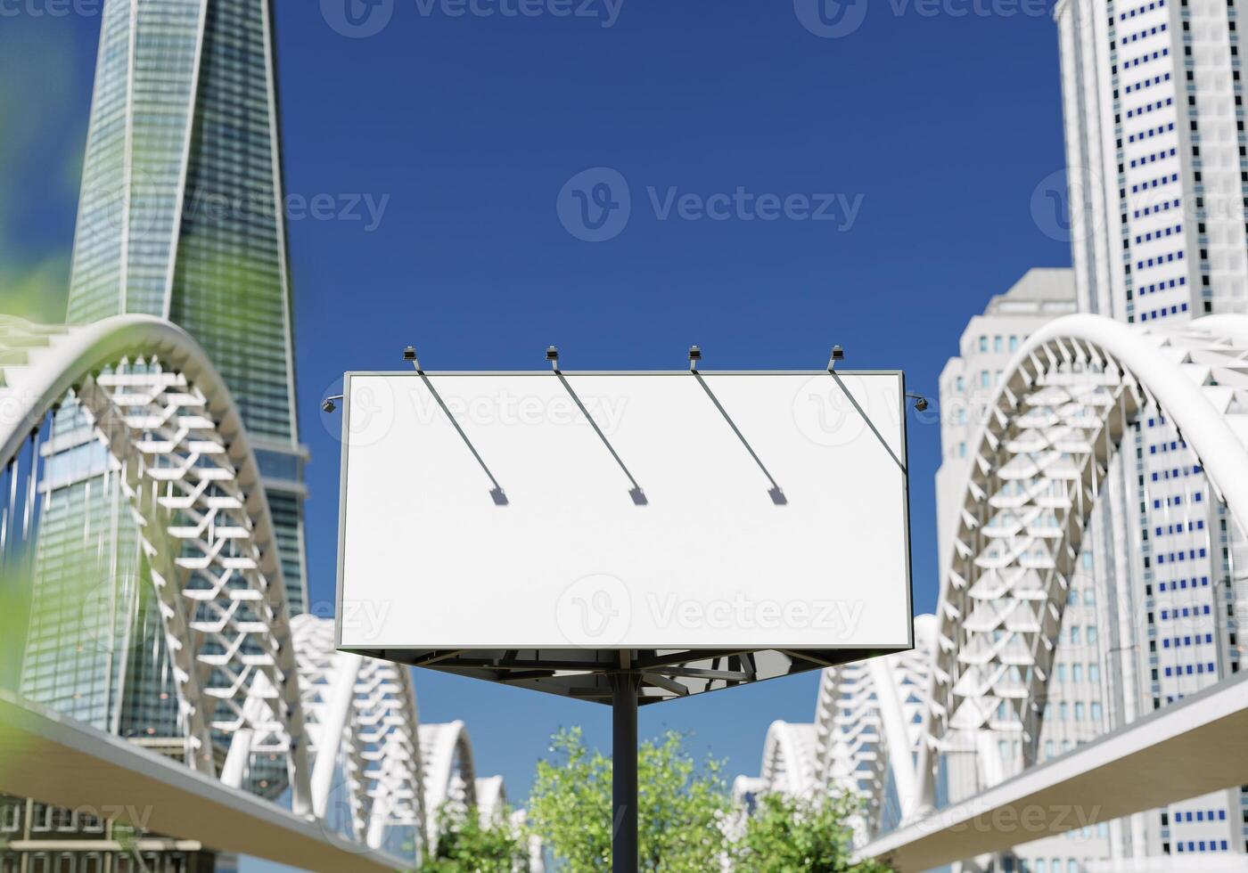 3D mockup blank billboard in downtown rendering photo