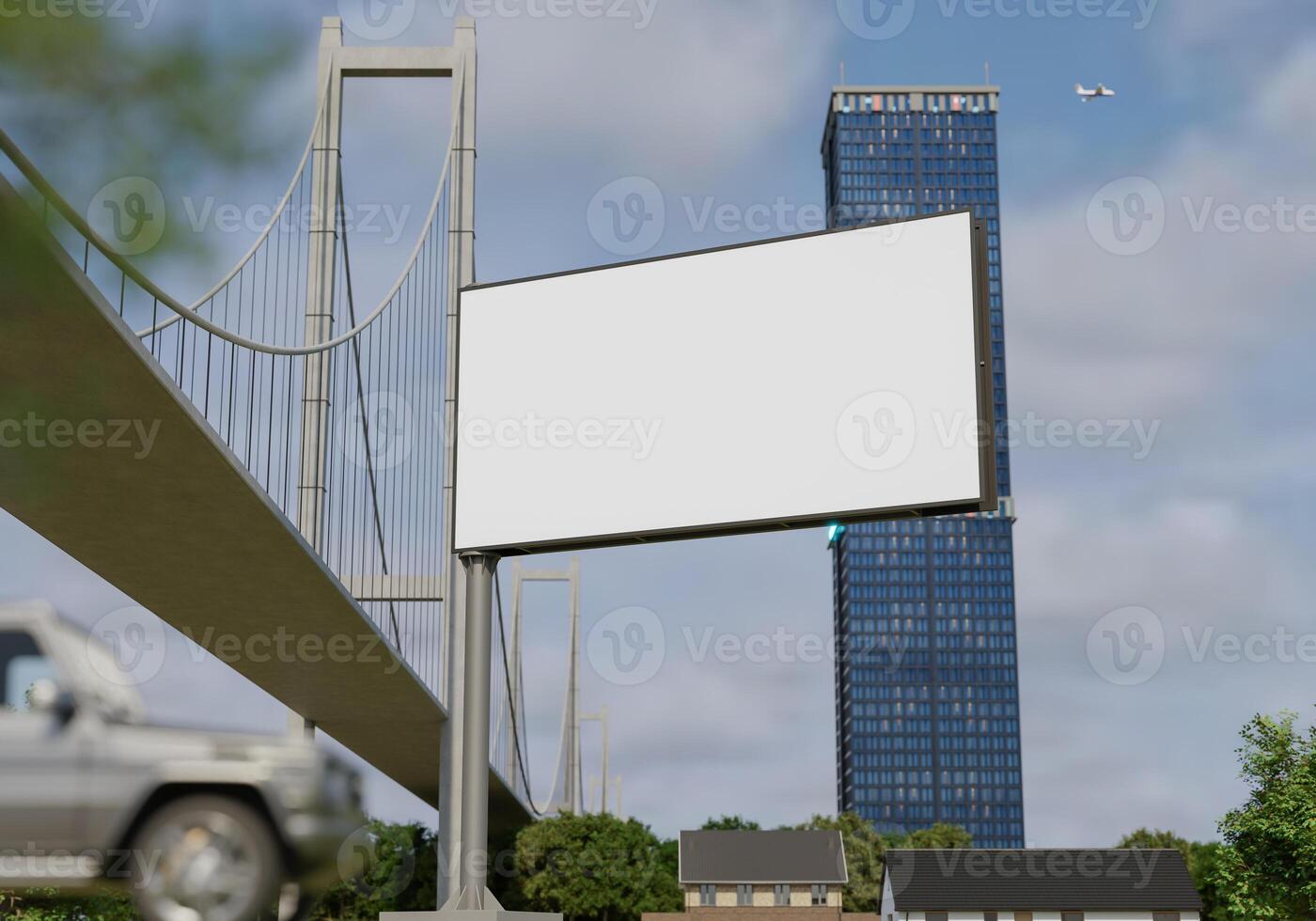 3D mockup blank billboard in downtown rendering photo