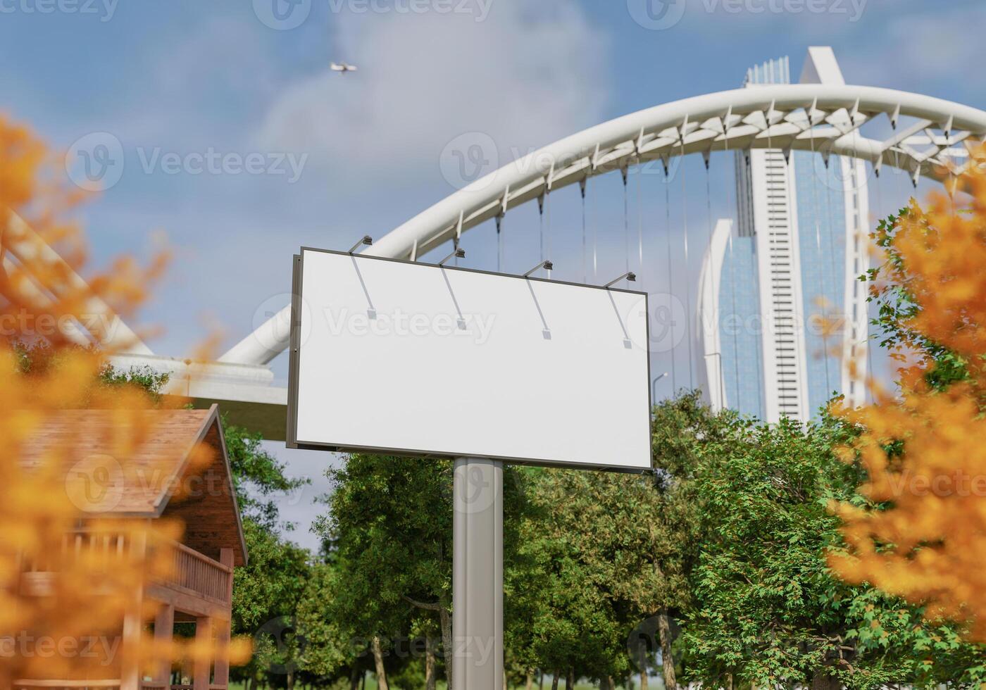3D mockup blank billboard in downtown rendering photo