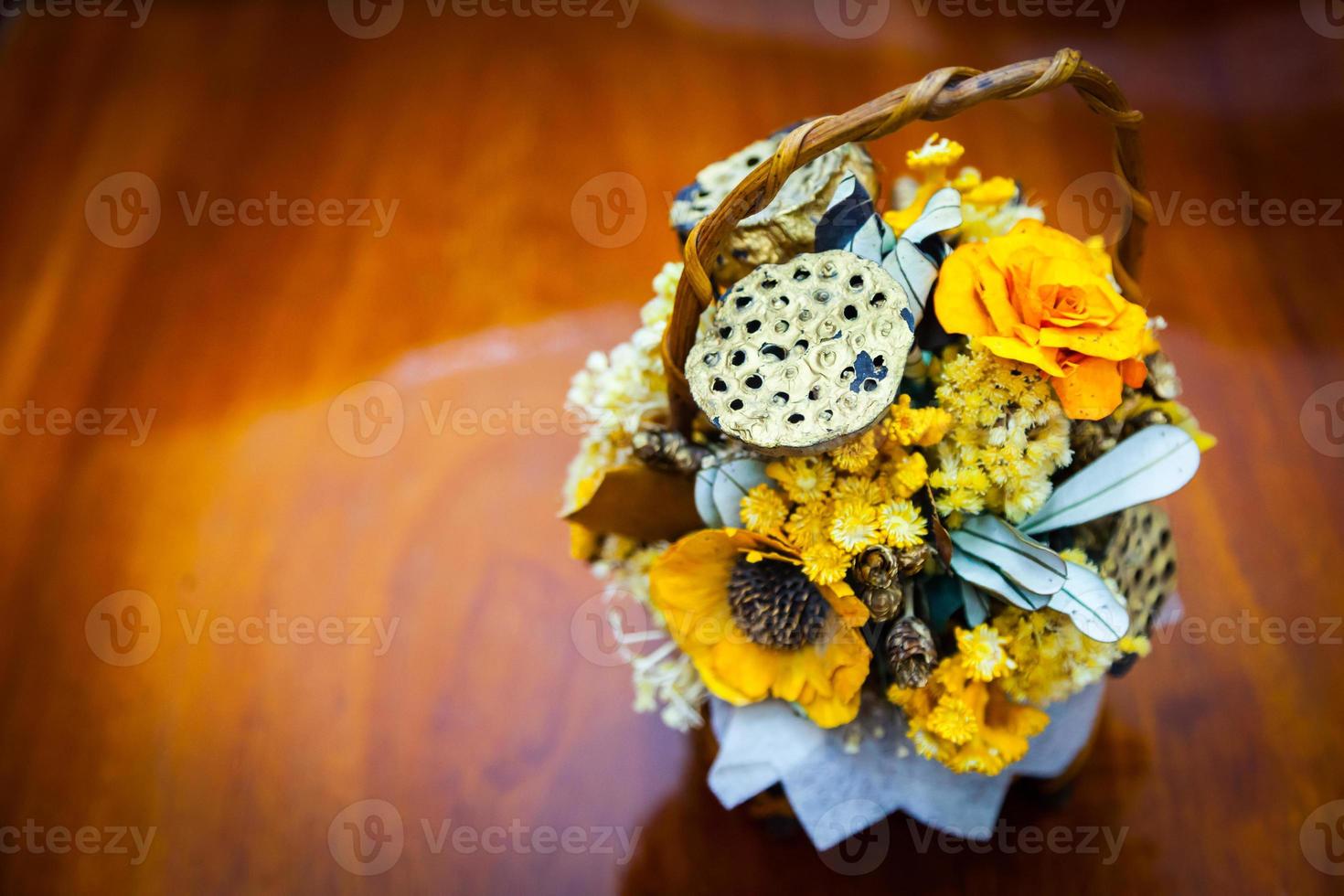 Dried floral bouquet in a basket photo