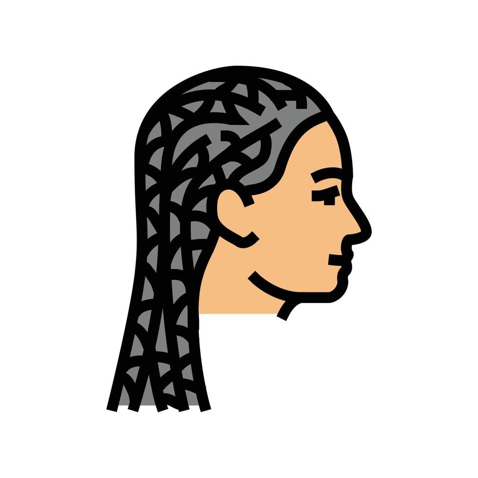 trenzas peinado hembra color icono vector ilustración