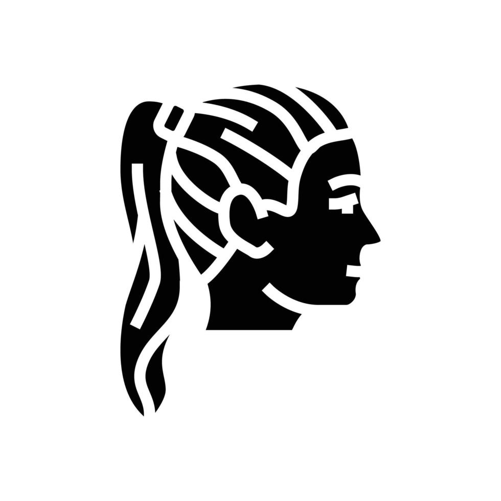 ponytail hairstyle female glyph icon vector illustration