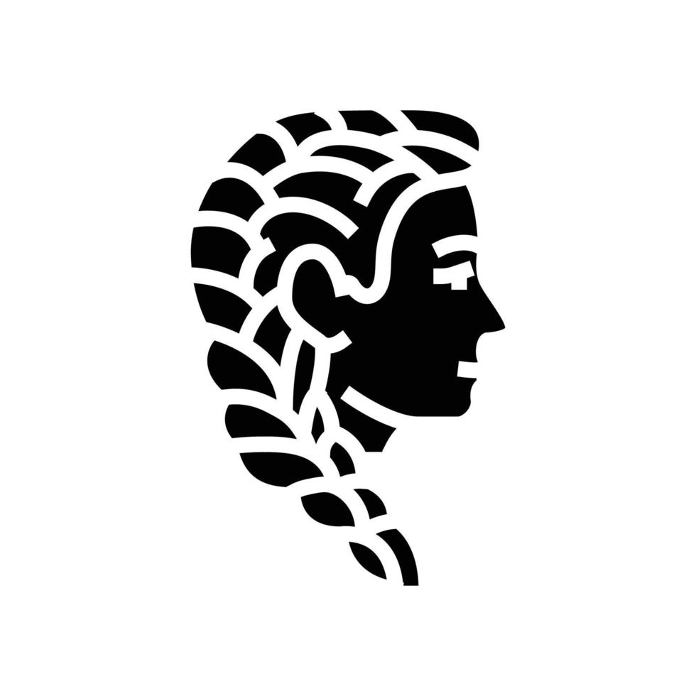 french braid hairstyle female glyph icon vector illustration