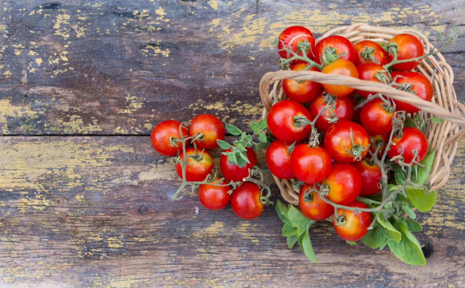 rustic kitchen background with cherry tomatoes ru photo