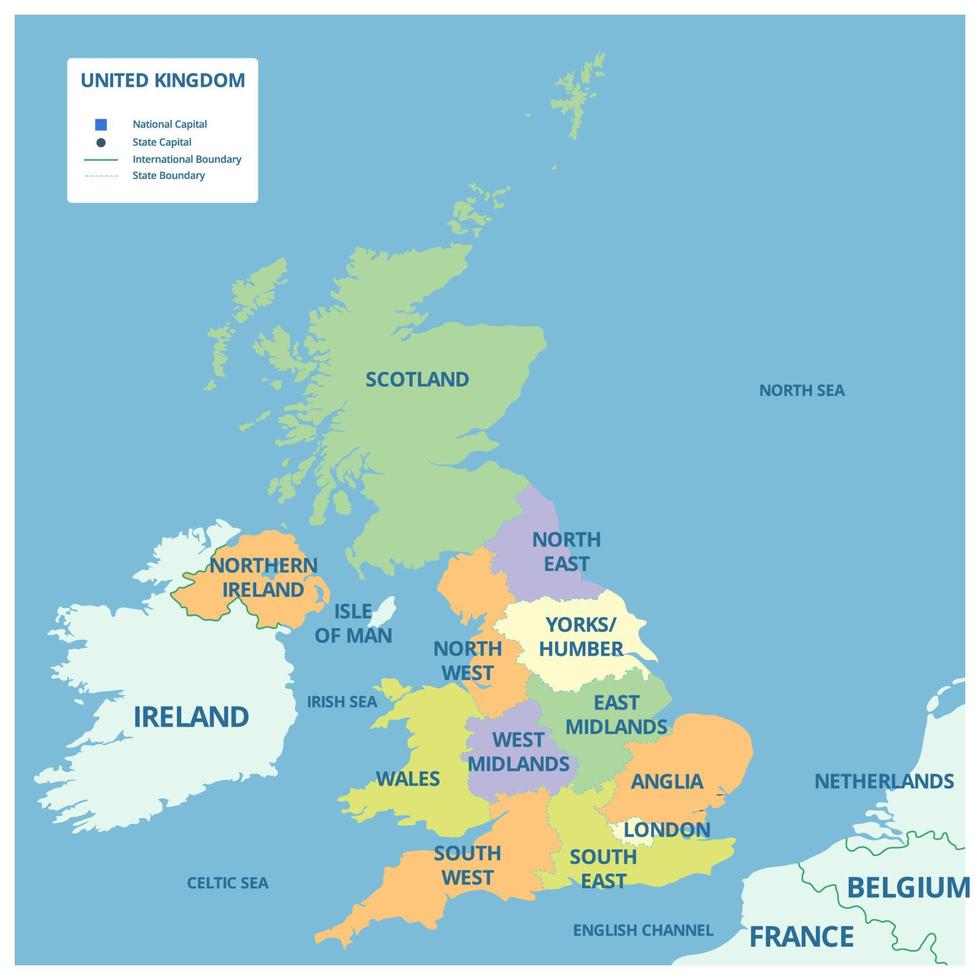 unido Reino mapa con rodeando fronteras vector