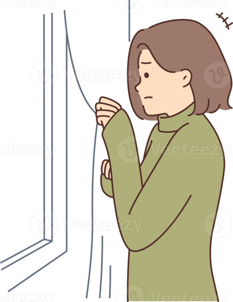 erschrocken unzufrieden Frau aussehen aus von Fenster Gefühl Ängstlich png