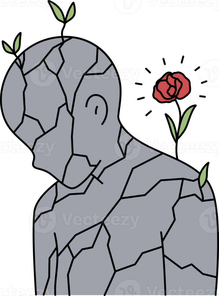 Flower growing on stone person png