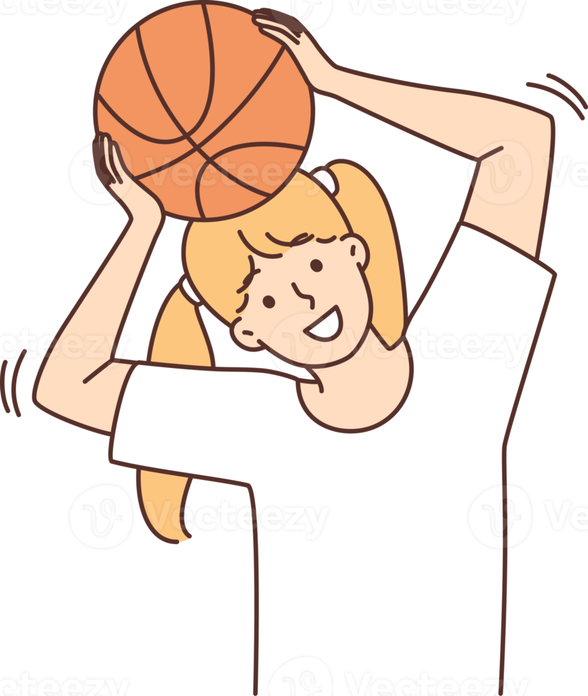 Smiling girl play basketball png