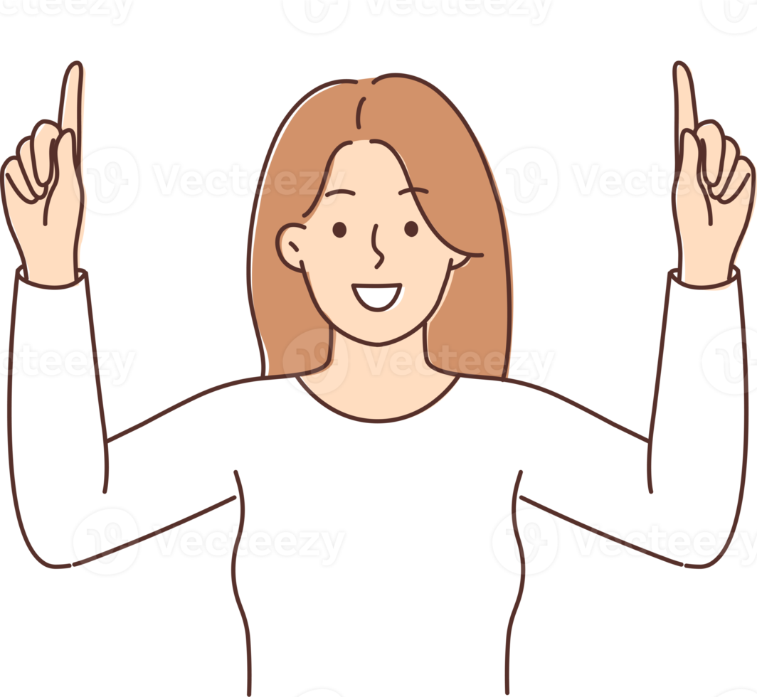 Smiling woman point up at good deal 21240546 PNG