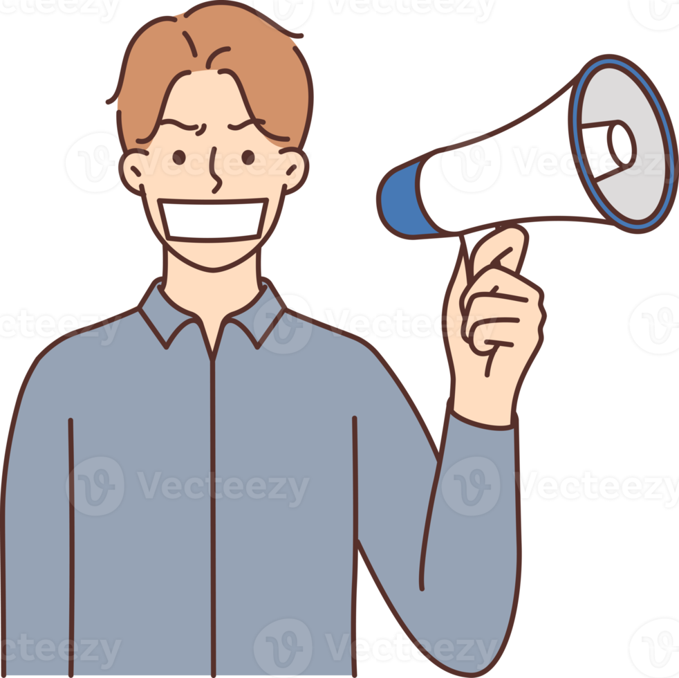 Man with cover on mouth with megaphone png